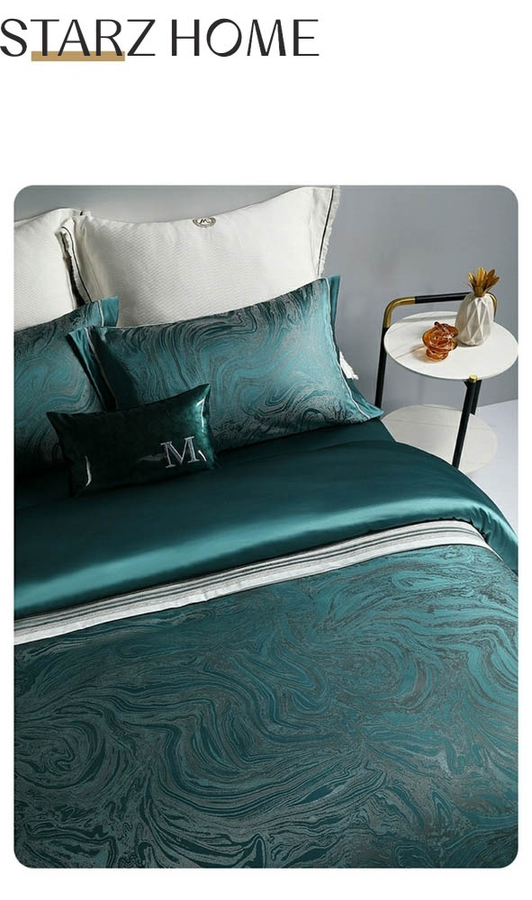 Rotary Screen Printed Luxury 19mm Silk Cotton Jacquard 4Pcs Quilt Cover Bedding Set