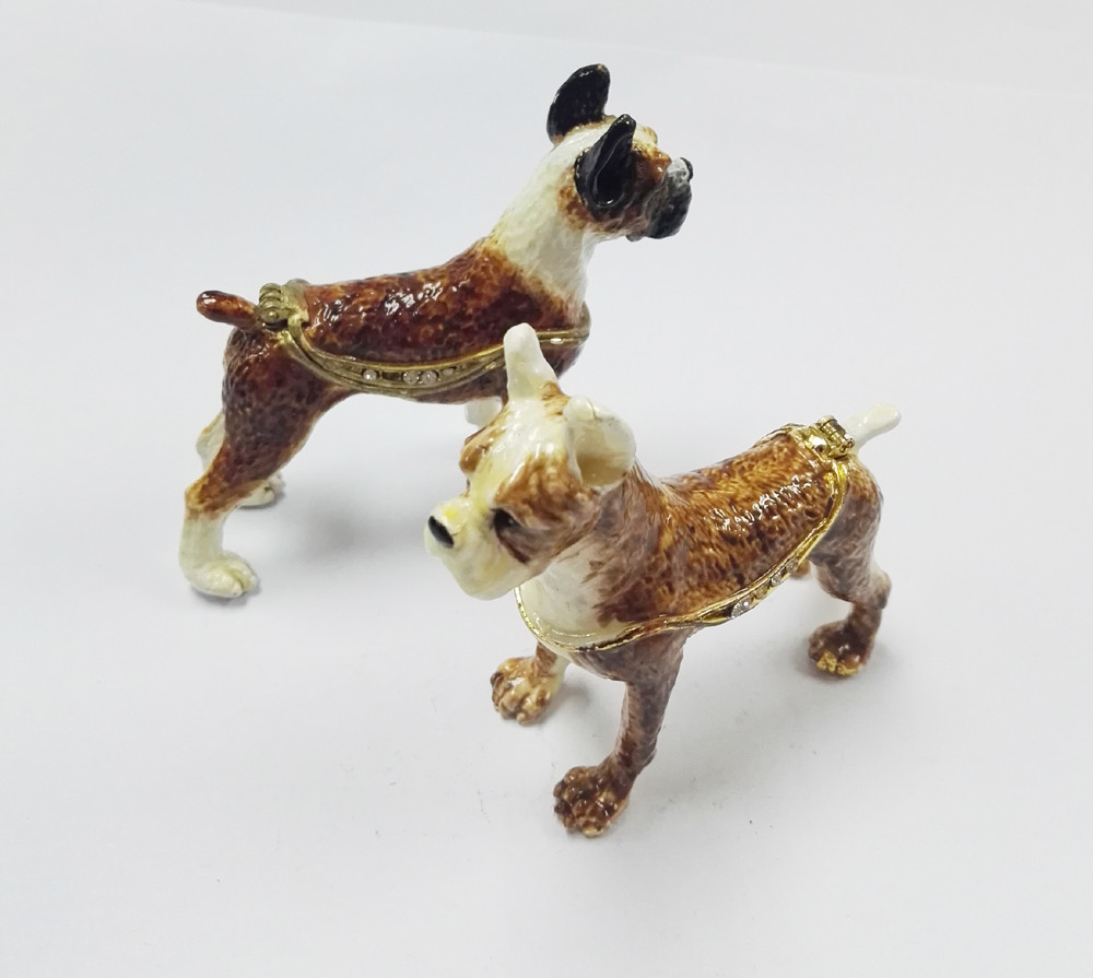 Fashion Metal Alloy Pewter Crystal Enamel Dog Trinket Jewelry Box