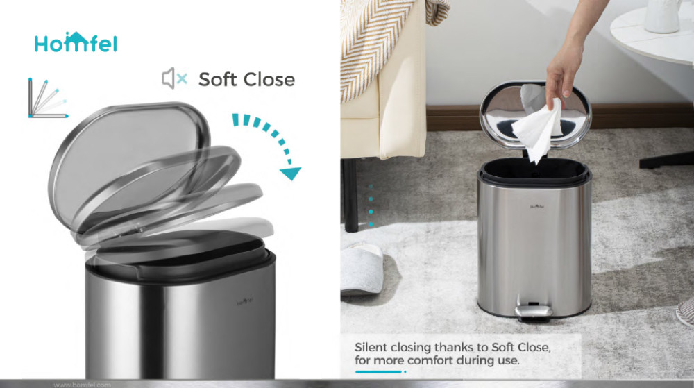 ODM Stainless Steel rounded rectangle Foot pedalTrash Can With Soft Close Lid ktichen trash bin