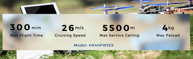 5000m Vertical Takeoff Fixed Wing Drone Surveying Aerial Mapping With UAV Pod HX4HFW325