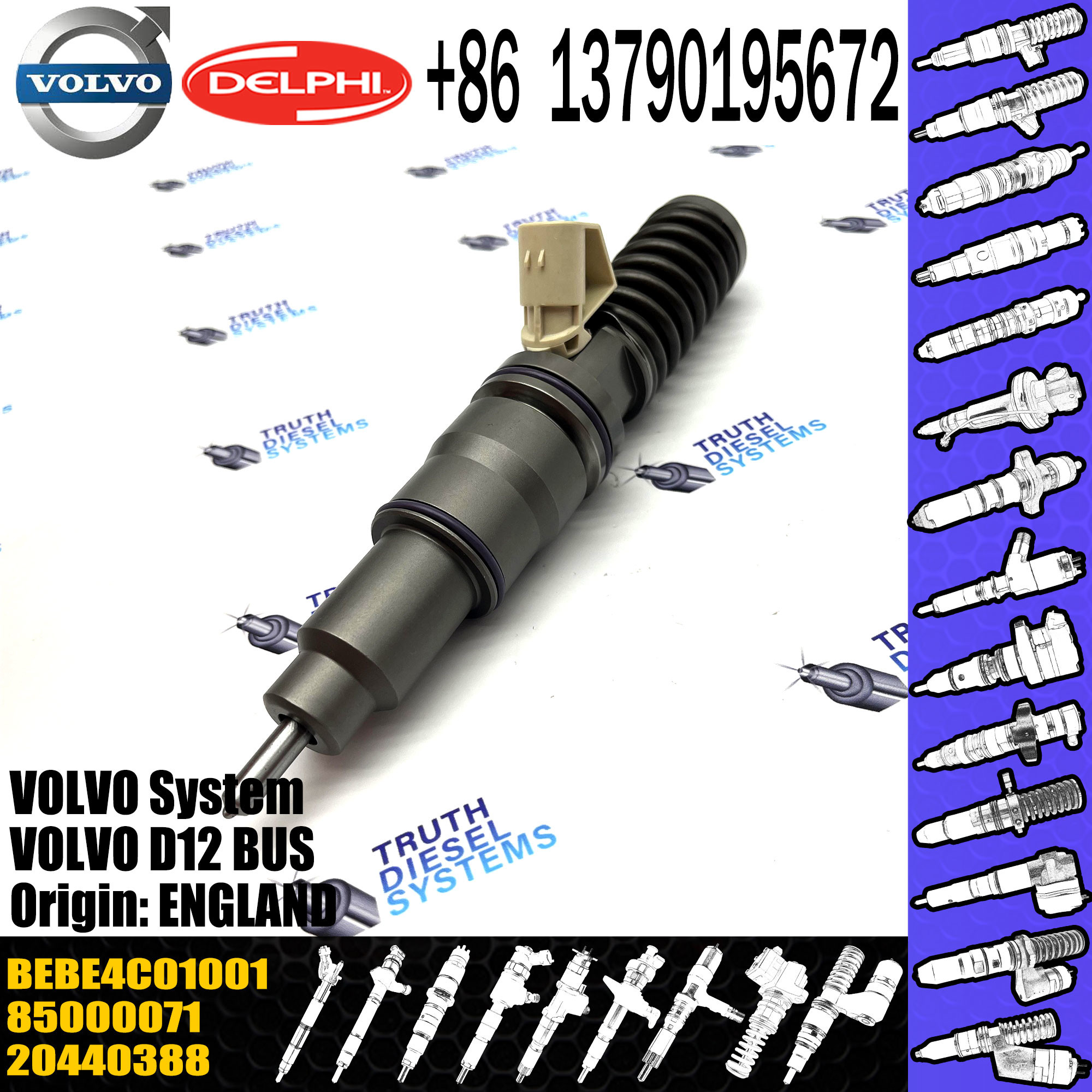 20440388 Excavator Engine Injector Common Rail Diesel Injector BEBE4C01001 For VOL D12 EC210 EC240 EC290 EC360