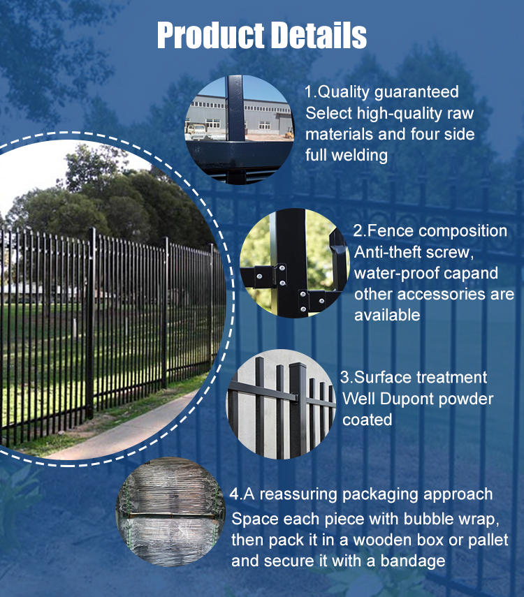 2100mm*2400mm Tubular Picket Fence Heat Treated