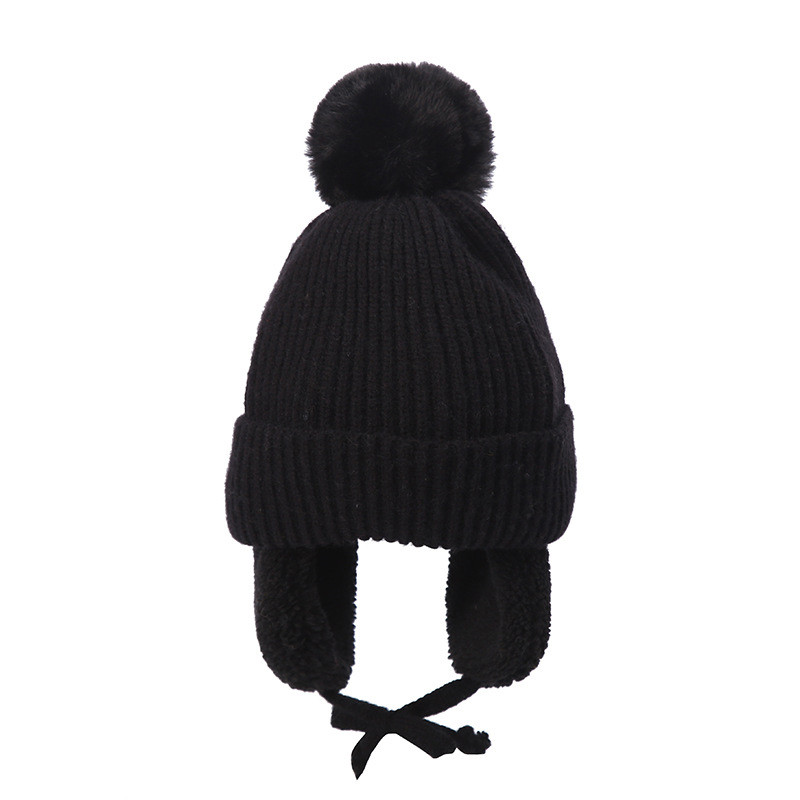 Multiple Colors Pom Acrylic Cotton thermal beanie hats Warm With Ear Cover