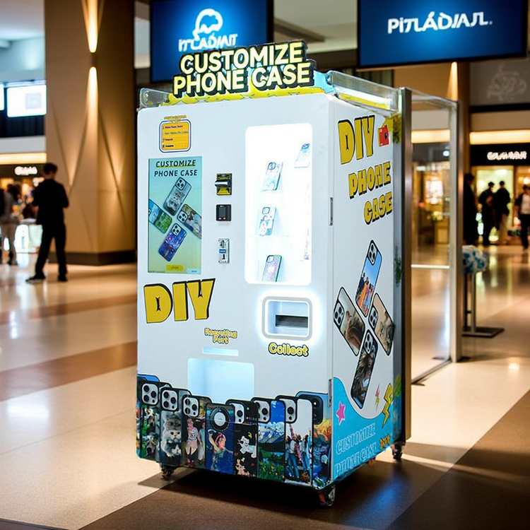 Compact 1500mm x 800mm x 600mm Phone Case Printing Vending Machine with 27-Inch/32-Inch Wave Crystal Display and 4G/Wi-Fi Network Connection