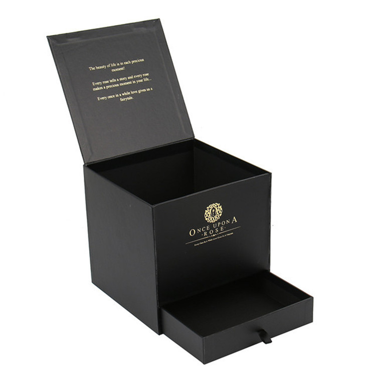Black Square Paper Flower Gift Box Custom Logo With Drawer For Chocolates