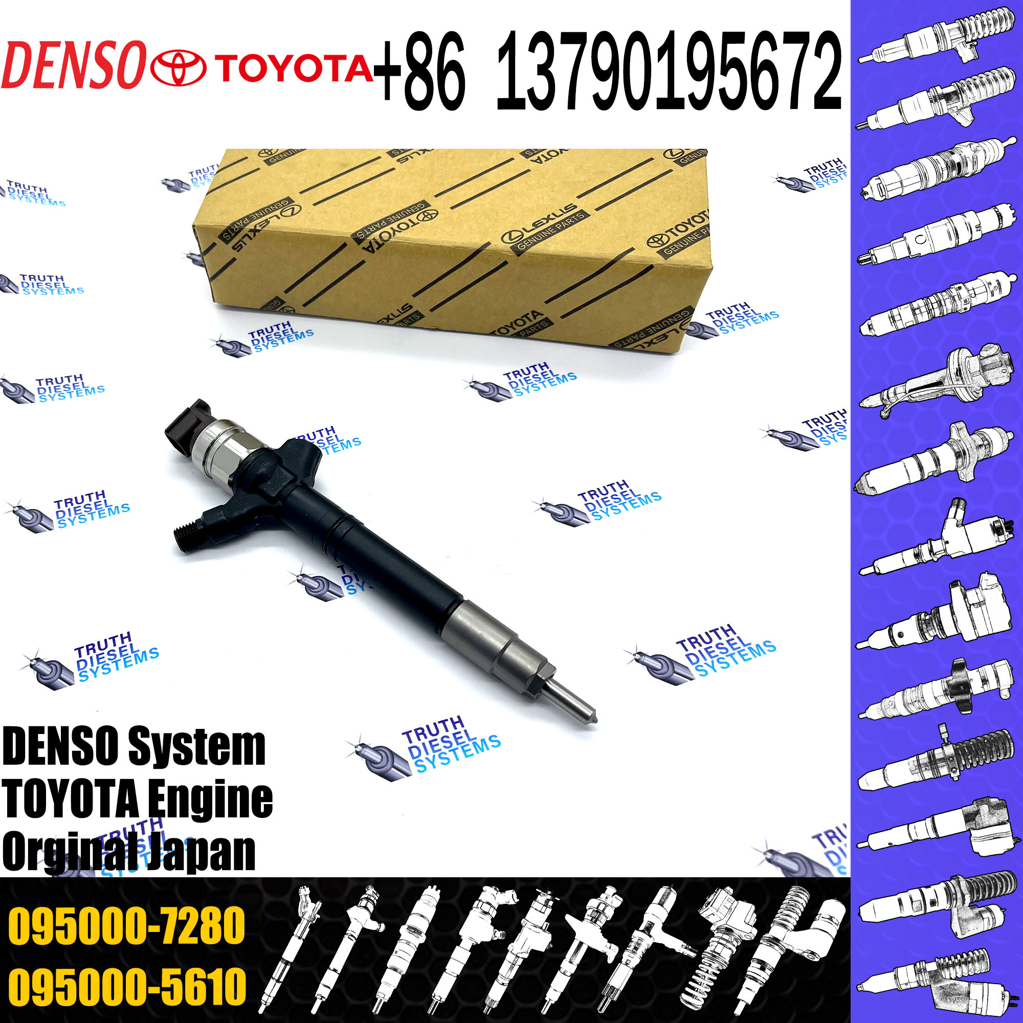 Diesel Common Rail Fuel Injector 095000-7640 095000-7630 095000-7280 095000-7270 For TOYO-TA 23670-0R170 23670-09290