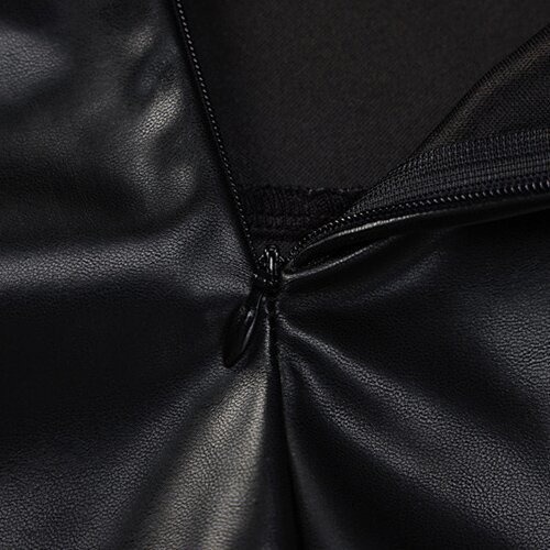 OEM maufactory New Women's Deep V -neck sleveless polyester Deep -back dress high -waist hip tight PU leather skirt
