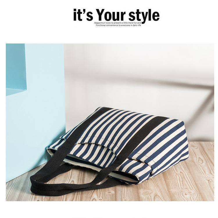 Simple Stripe Diagonal Canvas Tote Bags Single Shoulder Bag