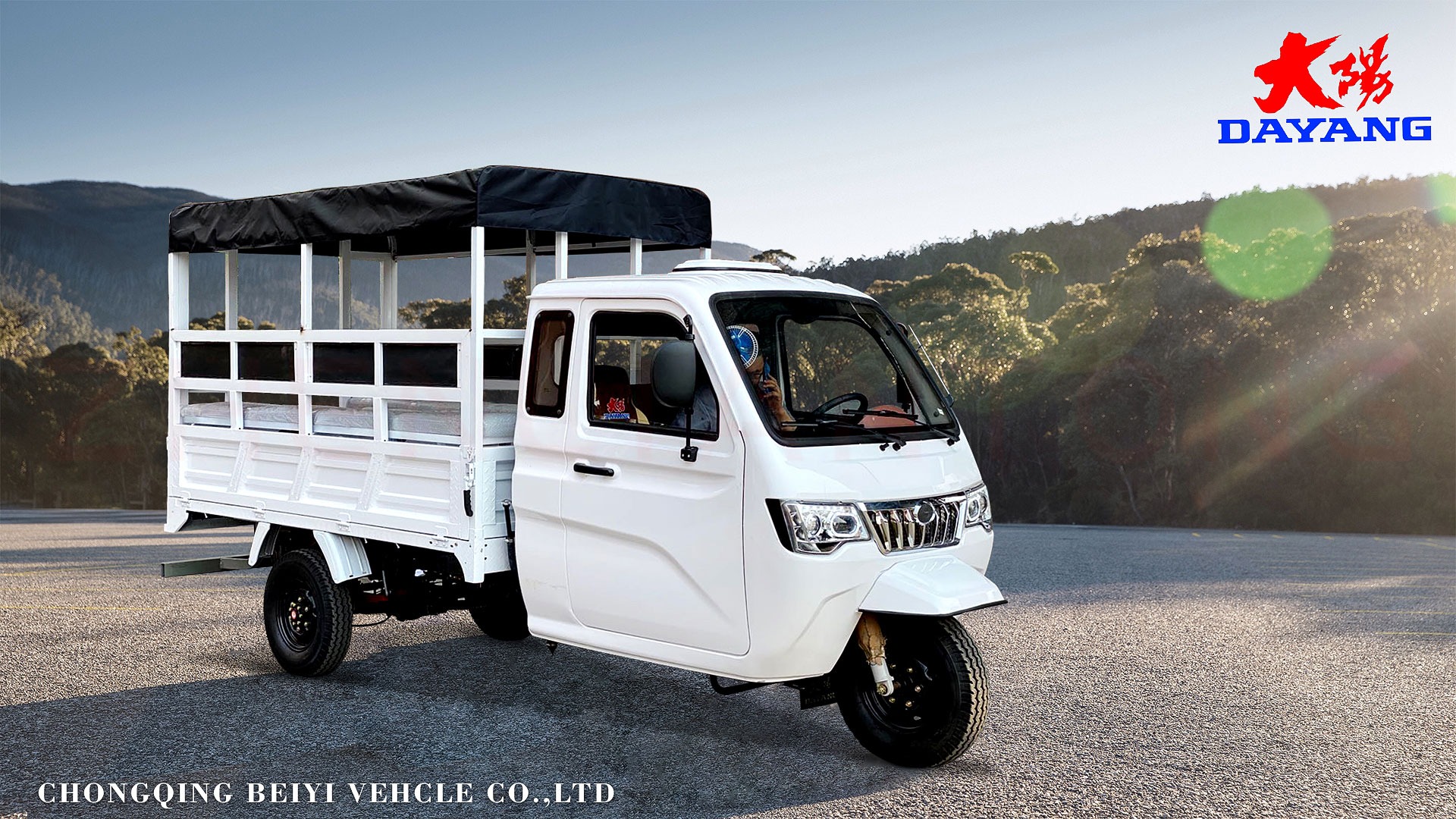 Closed Body Type 2-Seats Passenger Tricycle with Big Cargo Box and 6 3 Leaf Spring