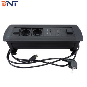 Aluminum alloy motorized flip up table electrical socket with EU outlet