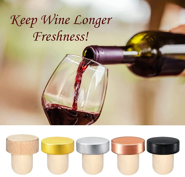 Aluminium-Plastic Customied T Shape Wine Corks Wooden Bar Top Cap Wine Bottle Stoppers