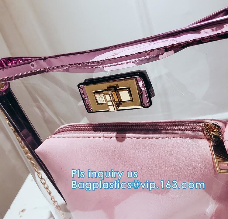 Gift bag clear shopping bag custom PVC plastic shopping bag, shiny pvc handle shopping hand bag clear tote bags ladies h