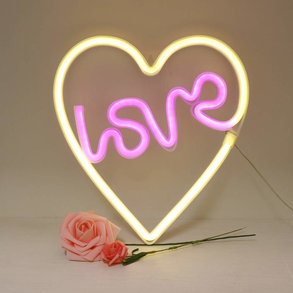 Love Heart Wall Hanging Decor LED Neon Sign Light Wedding Christmas Party Home Decoration Holiday Lighting