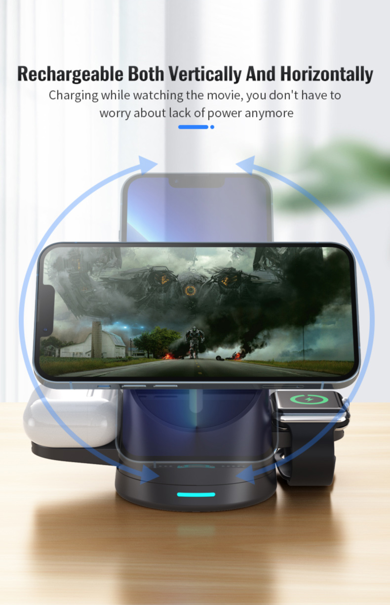 15W Portable QI Multifunctional 3 in 1 Magnetic Wireless Stand For iPhone 15 14 13 Pro