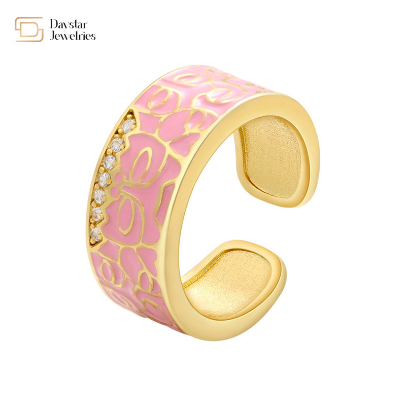 Enamel Gold Plated Adjustable Wide Band Rings , Colorful Dripping Oil Rings