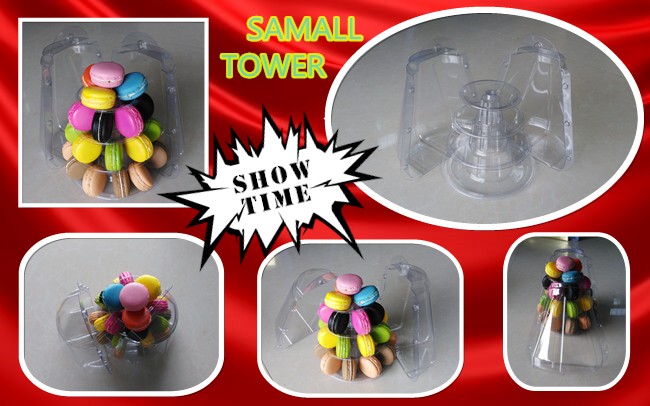 25cm Round Plastic Macaron Packaging 35pcs Clear 4 Tier Dessert Tower