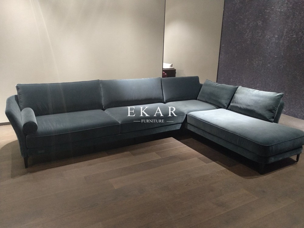 Modern Home Furniture Metal Frame L Shaped Corner Velvet Sectional Sofa