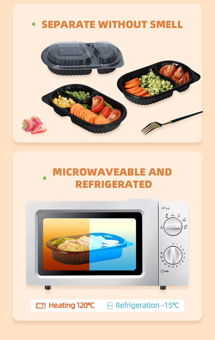 Microwave Take Out Food Box 2 Compartment Disposable Plastic With Lid