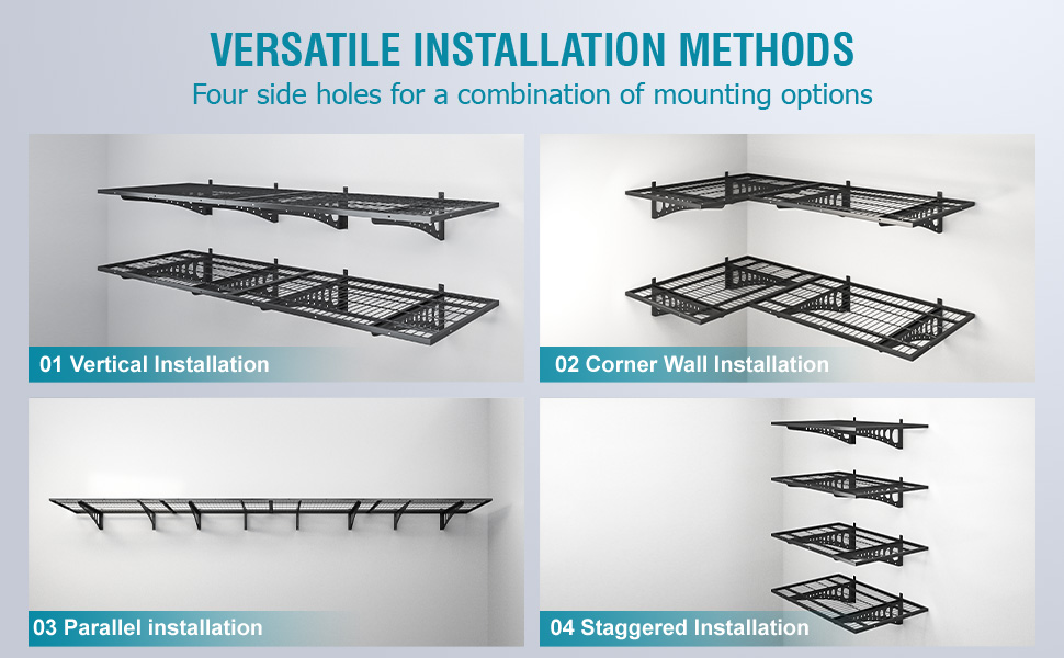 2x6ft Garage Storage Rack Warehouse Wall-Mounted Grid Shelf Metal Support Rack