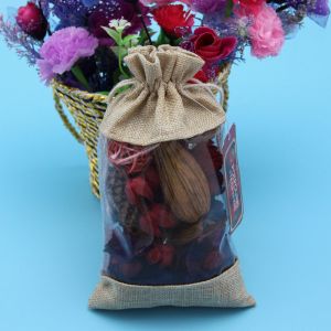 Dry Flower Package Transparent PVC Window Jute Drawstring Bag