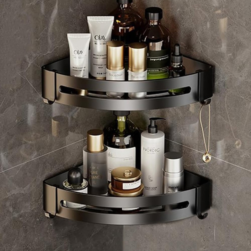 Black Wall Mounted Rustproof Corner Bathroom Shelf Corner Shower Caddy Basket Storage Bathshelf Organizer