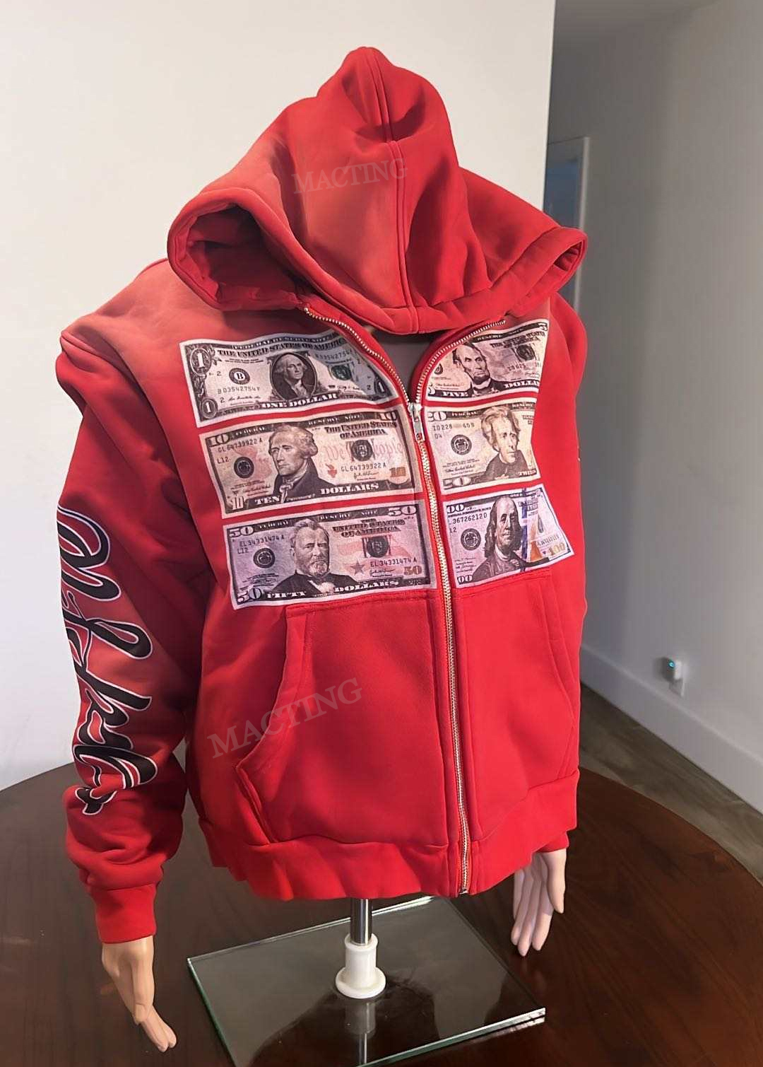 Unisex Distressed Hoodie with Sun Faded Look and Zip Up Closure in Acid Washed Finish