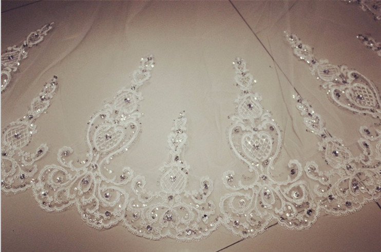 Embroidery Cord lace with Rhinstone Ivory/White Bridal Veil Wedding Accessories