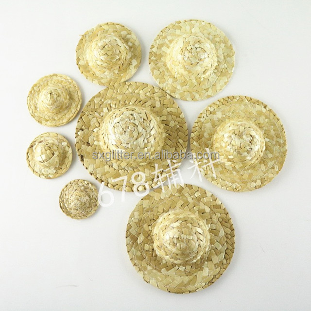 Handicraft Woven Hat Mini Hand-woven Straw Hat Craft Decoration Hat DIY Accessory Natural Color