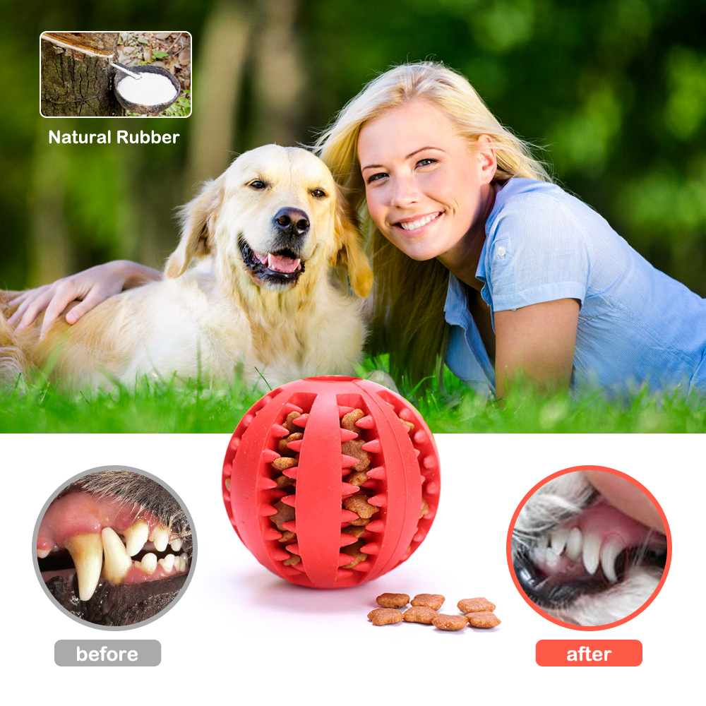 Dog Pet Treat Dispensing Ball Solid Rubber Chew Toy with Natural Rubber Material in Dark