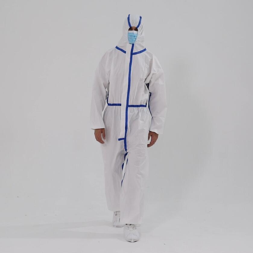 Nonwoven Disposable Coverall Microporous Film Coating over PP Layer Seam Sealing Strips EU Standard EN14126 Type 6