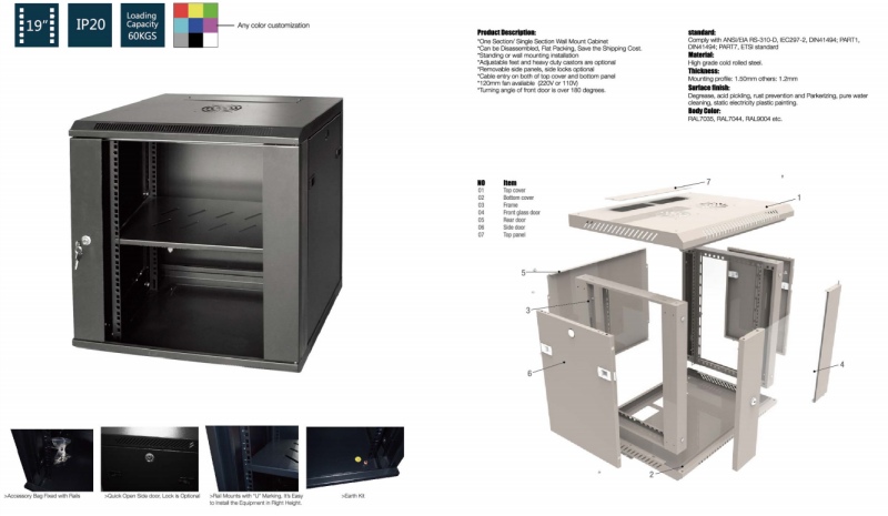 Telecom Cabinet for Fiber Optic Manufacture Network Rack Arm Wall Hanging Cabinet