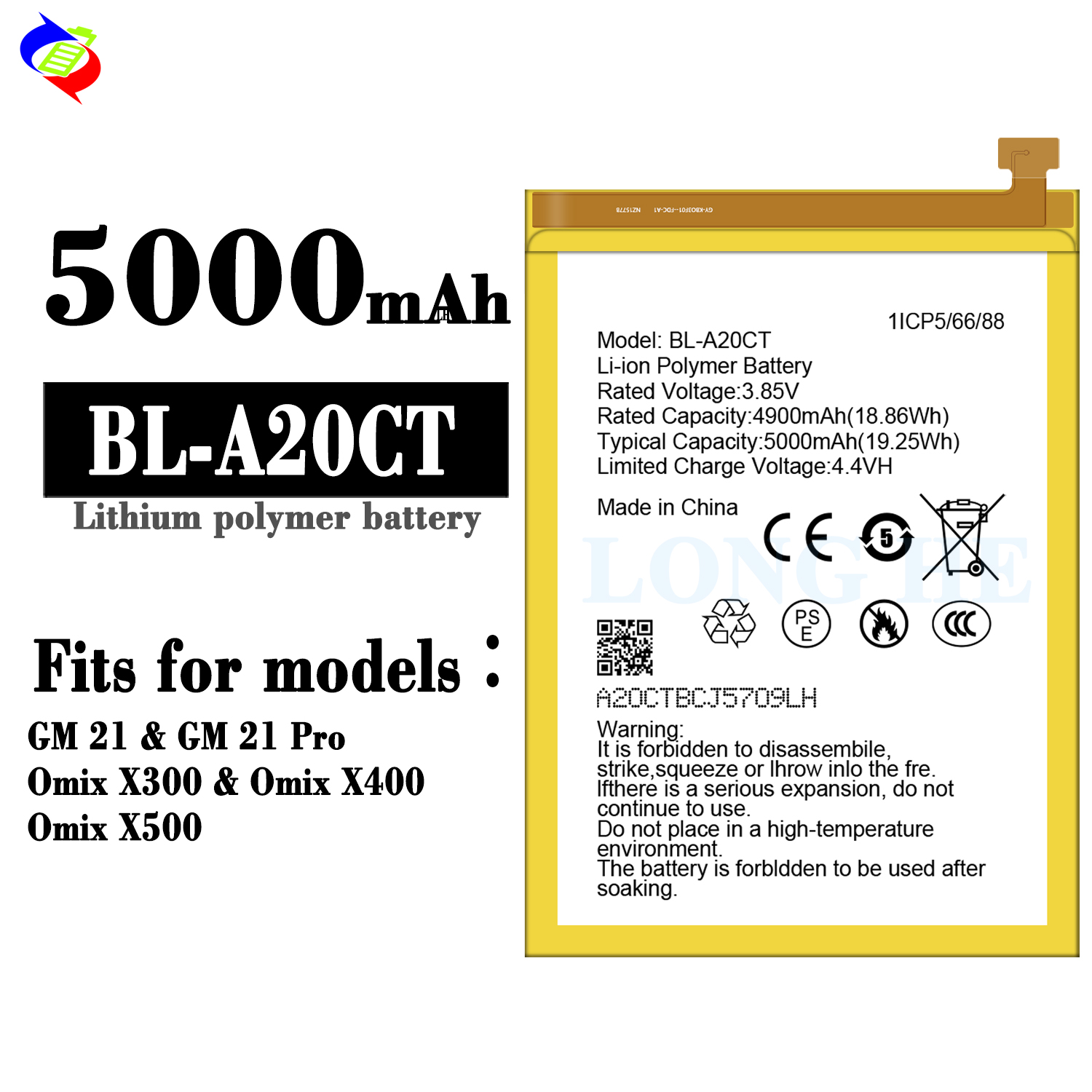 5000mAh Replacement Battery BL-A20CT for Infinix GM 21 GM 21 Pro Omix X300 Omix X400 Omix X500