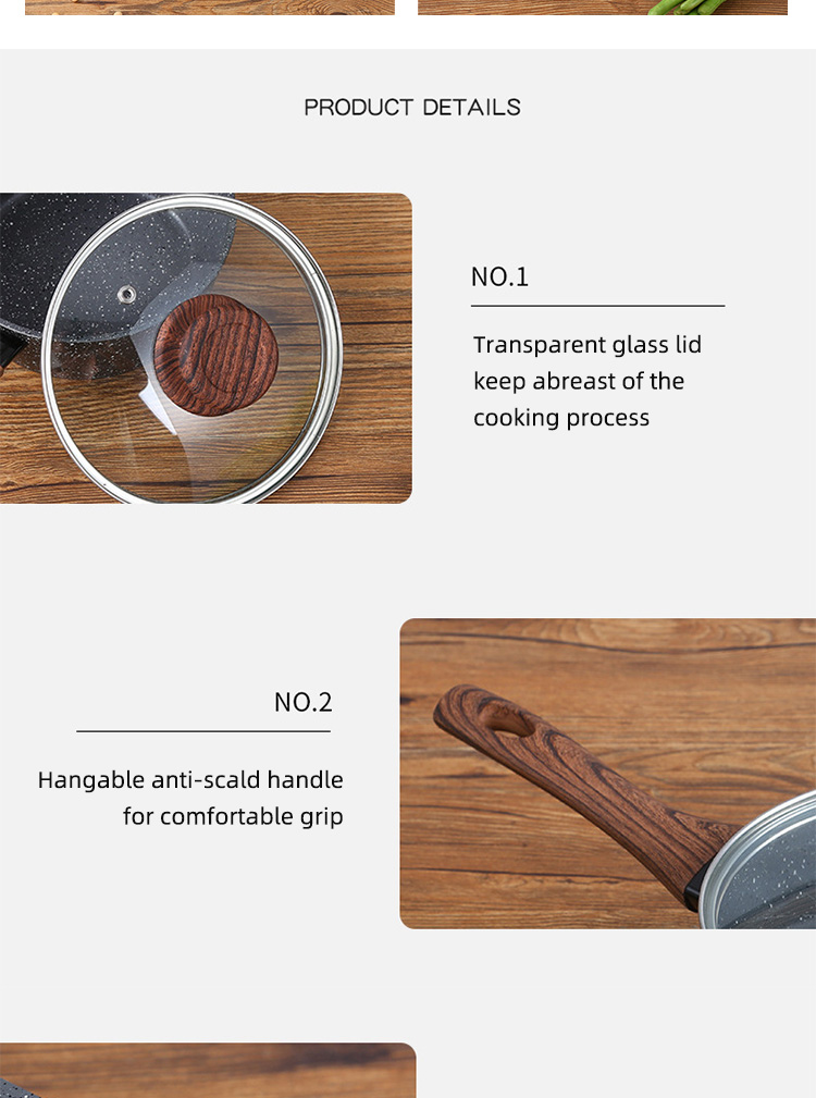 Various Models Kitchen Cookware Maifan Stone Aluminium Ollas Cooking Pot Sets With Thick Wooden Handle