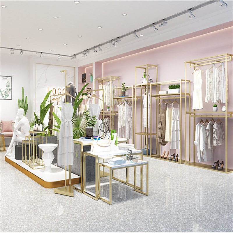 Custom Stainless Steel 304 Cloth Display Stands Women Clothes Display Racks Metal Retail Boutique Gold Clothing Rack