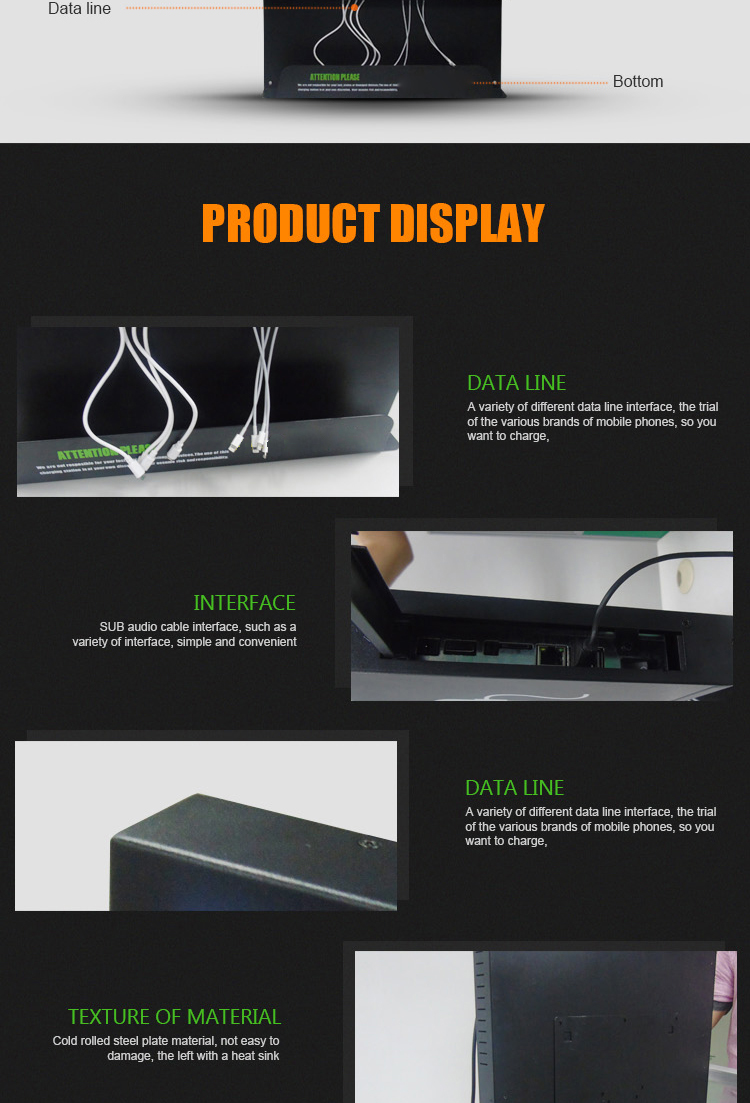 18.5 " Shopping Mall Advertising Touch Screen Machine With Charging Staion For Iphone/Android Mobile Phone