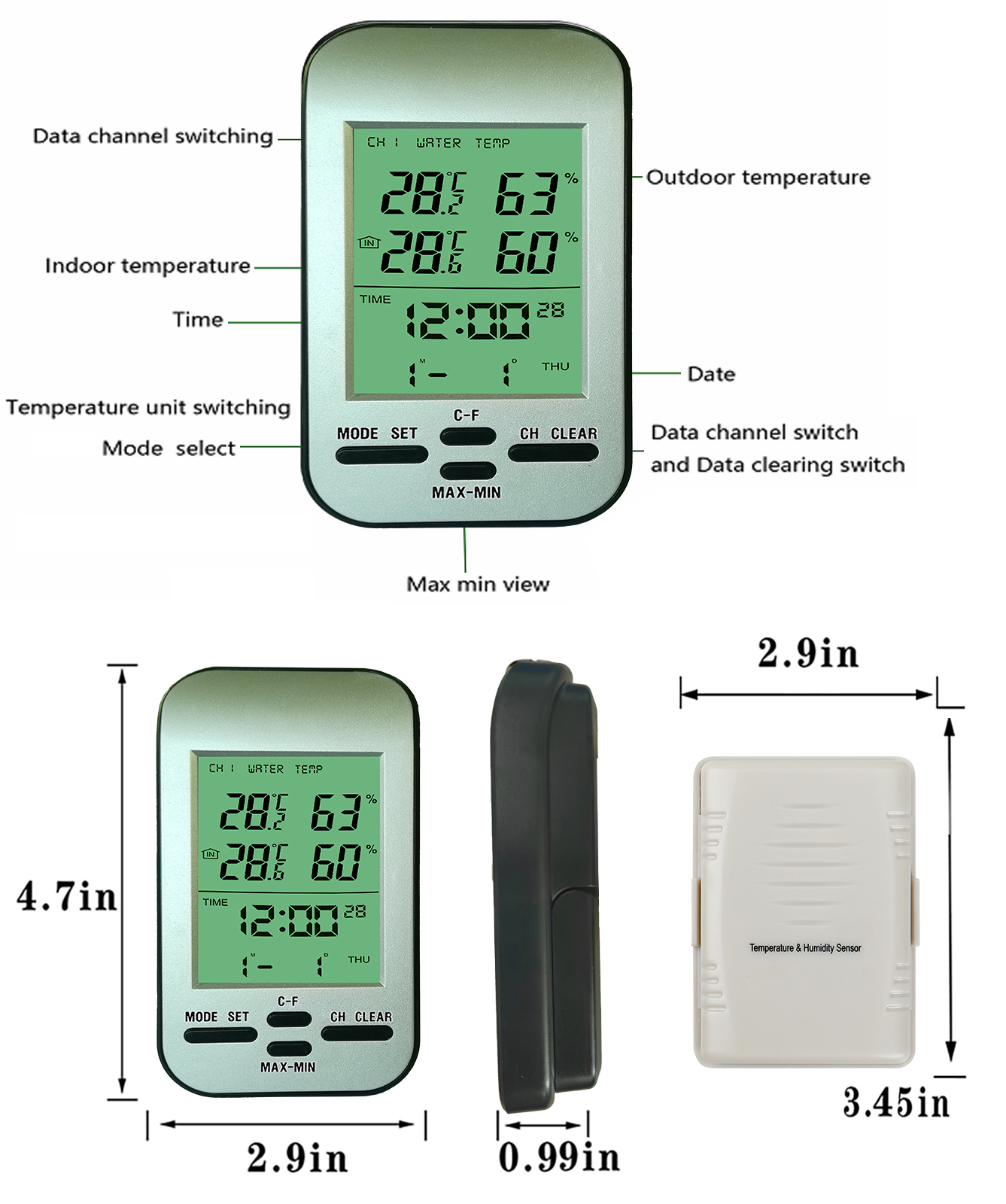 Accurate 3-In-1 Indoor Outdoor Hygro Thermometer Sensor Weather Station