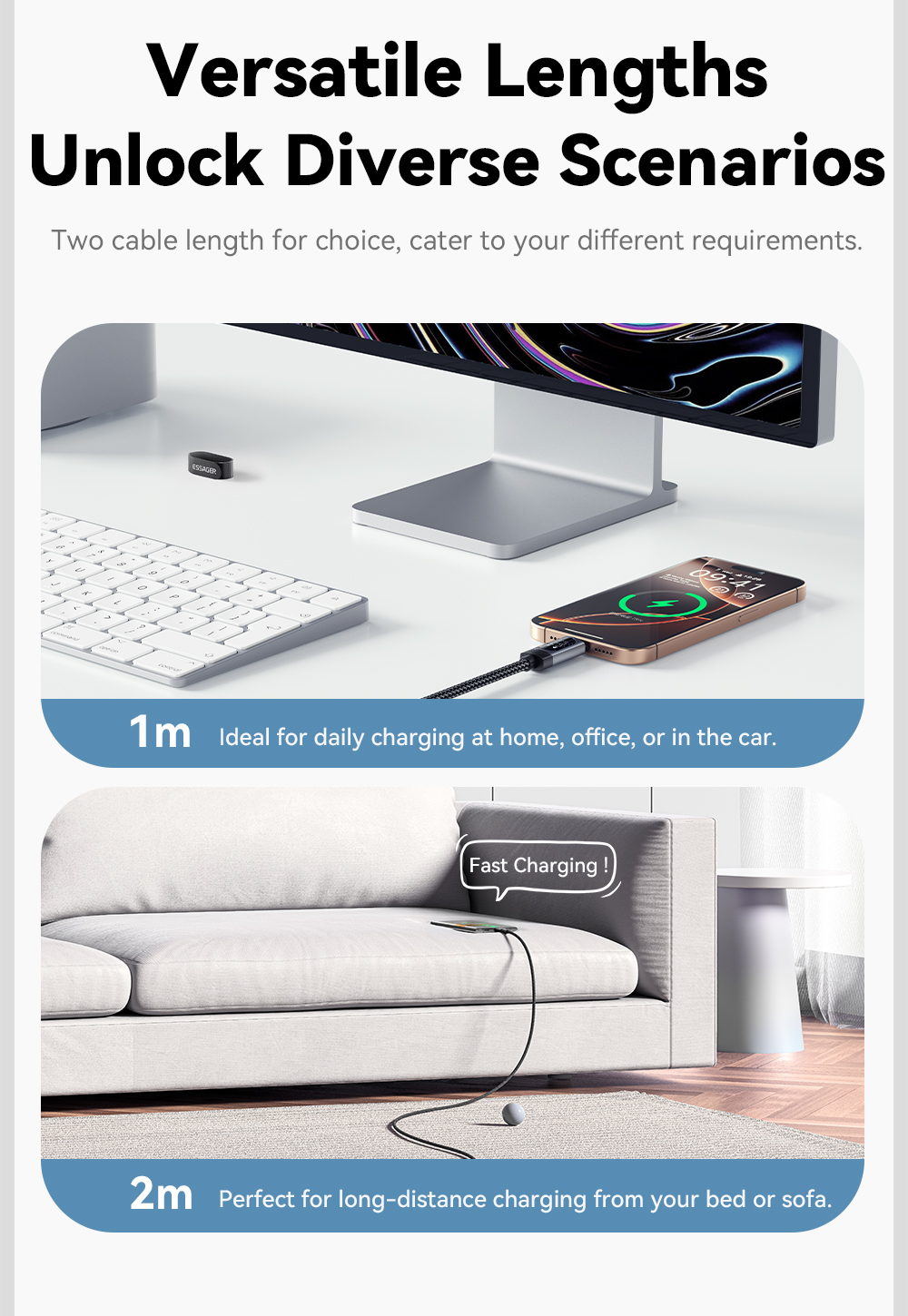 ESSAGER ES-X64 Series 60W 100W LED Display USB Type C Charging Cable