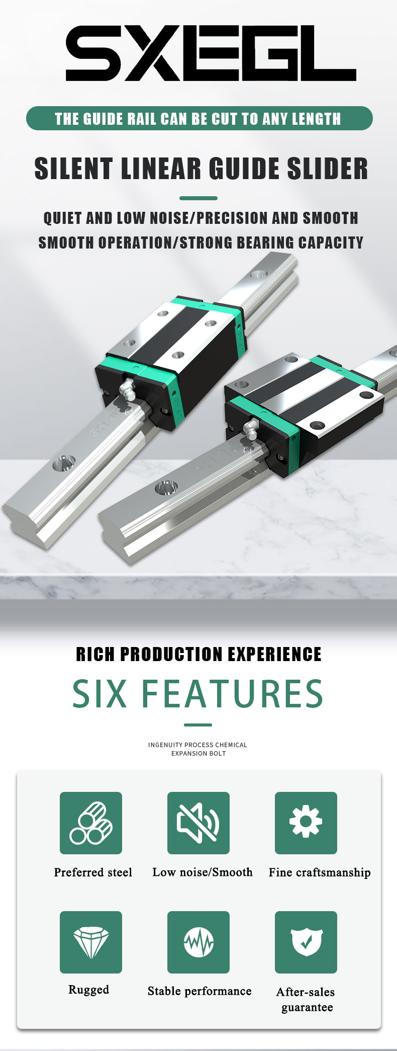Low Noise Linear Guide Rail High Accuracy Linear Motion Guide Zero Lubrication Vibration Free