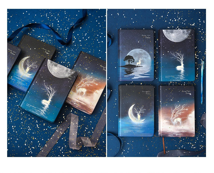Customized Logo 2022 Creative Luminous Deer Hardback Stationery Gift Notebook Diary Set