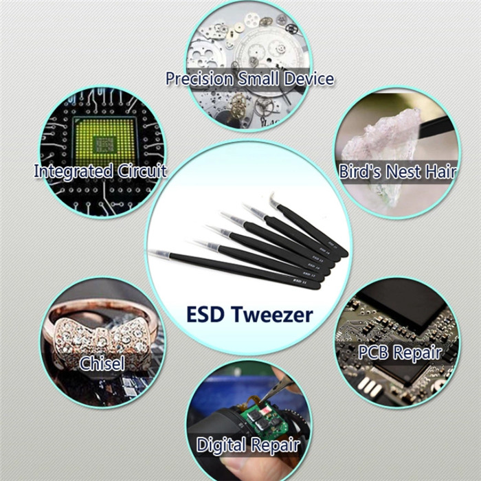 45 Degree 302 Stainless Steel ESD Pointed Tweezer