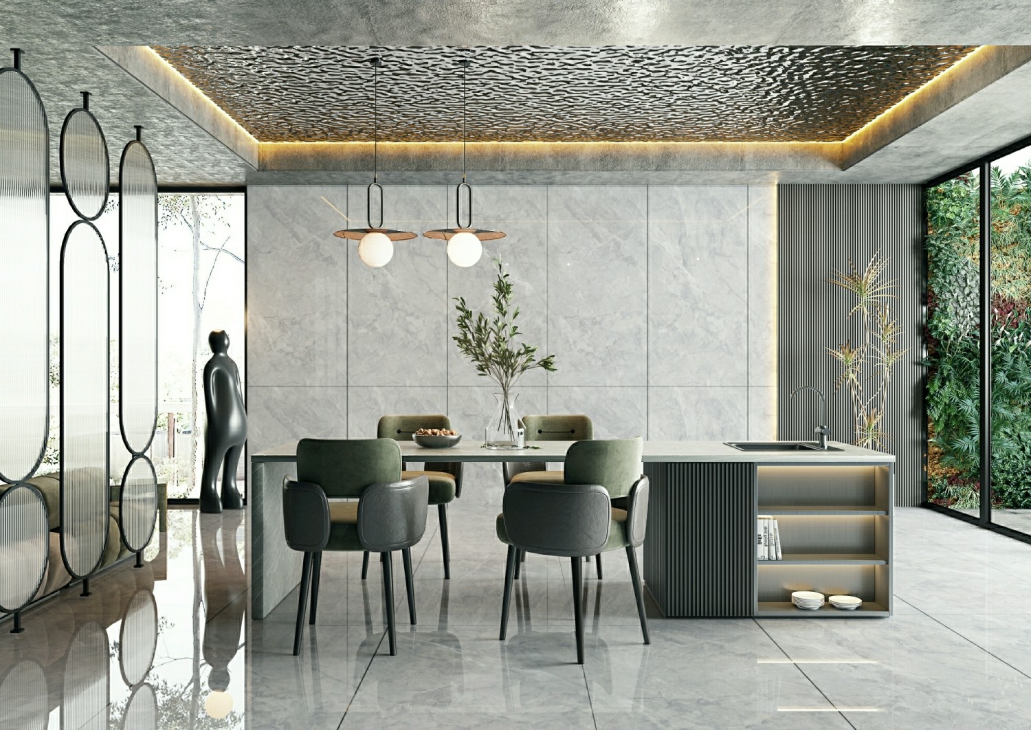 Anti-Slip No Fade Outside W.A 0.5% Floor Porcelain Glazed Polished Tile 900x1800x9mm For Shopping Mall And Kitchen