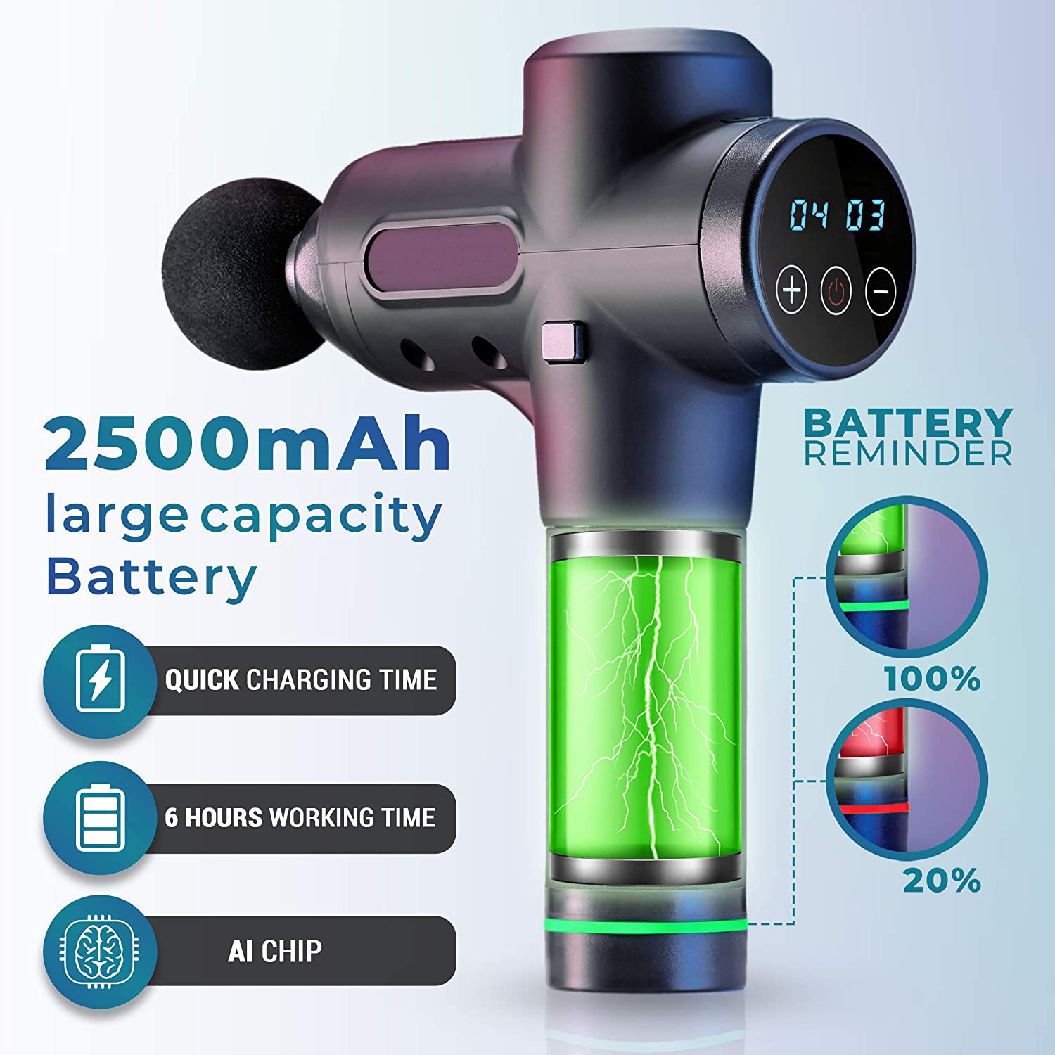 ROHS Brushless Motor Handheld Massager Gun Cordless 30 Speeds LCD Touch Screen