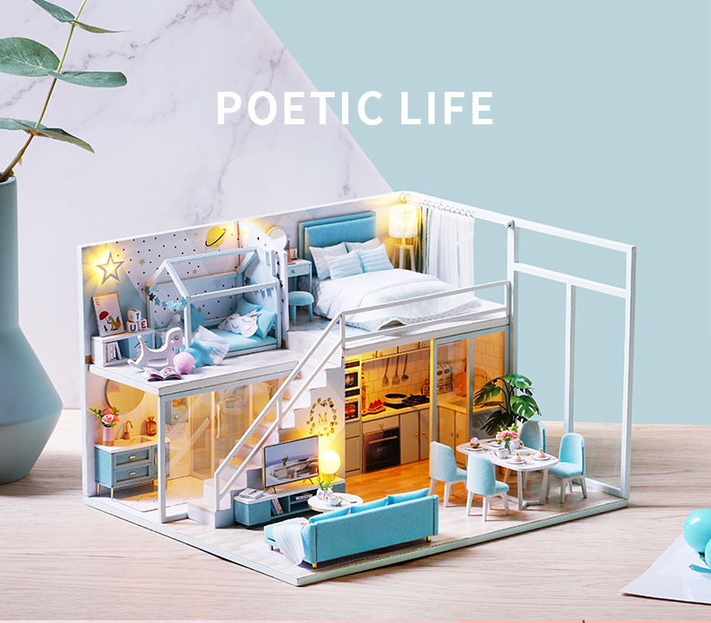 DIY Wooden Doll Houses Miniature Furniture Kit For Children Birthday