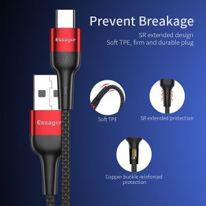 Essager Scud Usb Type C Cable Fast Charging 5A 0.3M 1M 2M for Type C Devices