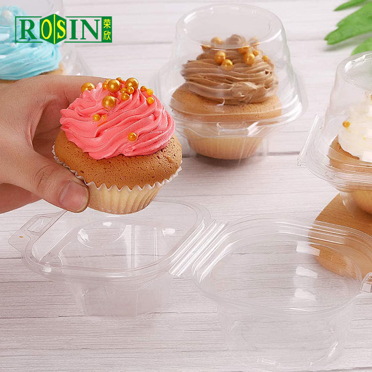 Transparent PET Single Cupcake Containers Hinged Clamshell Lightweight