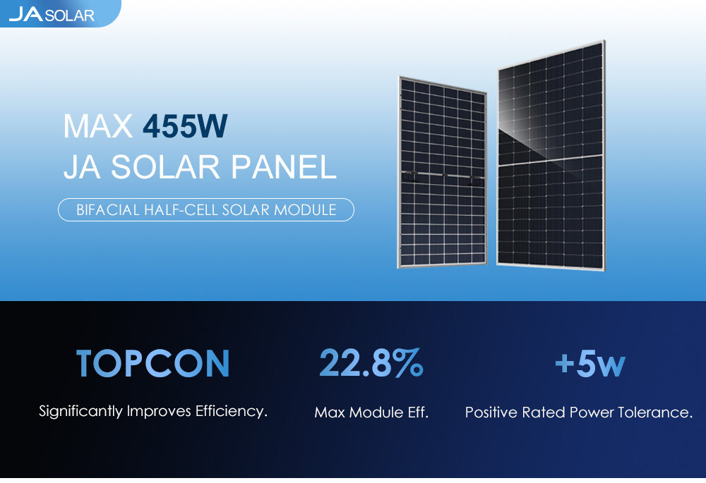 182mmx94mm Cell Size Bifacial JA Solar Panel 445w 450w 455w Long Life Solar PV Module
