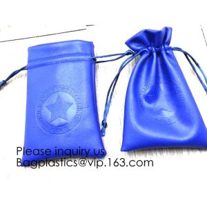 Promotional Blue PU Leather Drawstring Pouch,ultra soft inner lining Headphone Protection Pouch BagSport Beach Travel Ou Manufactures