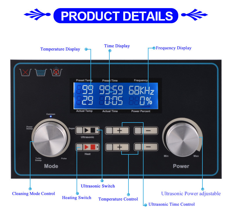 Stainless Steel Sonic Wave Ultrasonic Cleaner / Ultrasonic Cleaning Device Digital Control