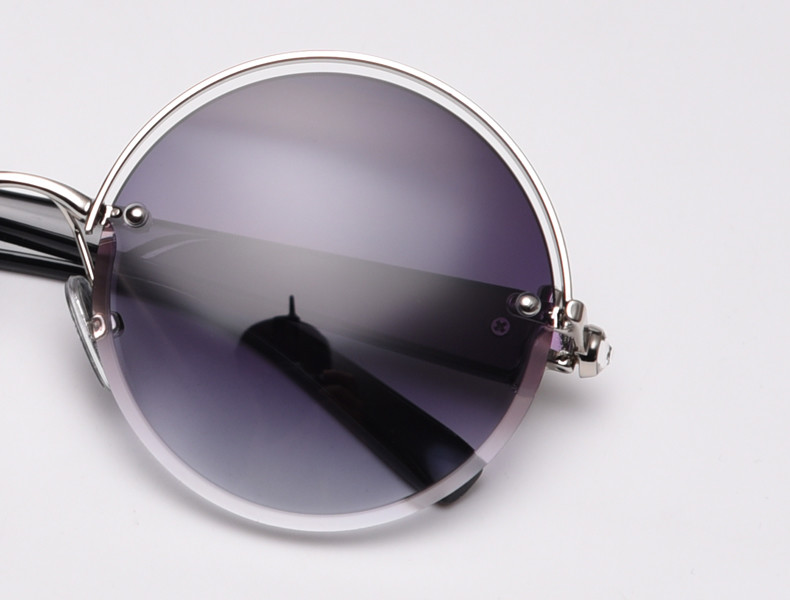 Cut Half Frame UV400 Hollow Round Polarized Sunglasses Female Ins Net Celebrity Street Fashion