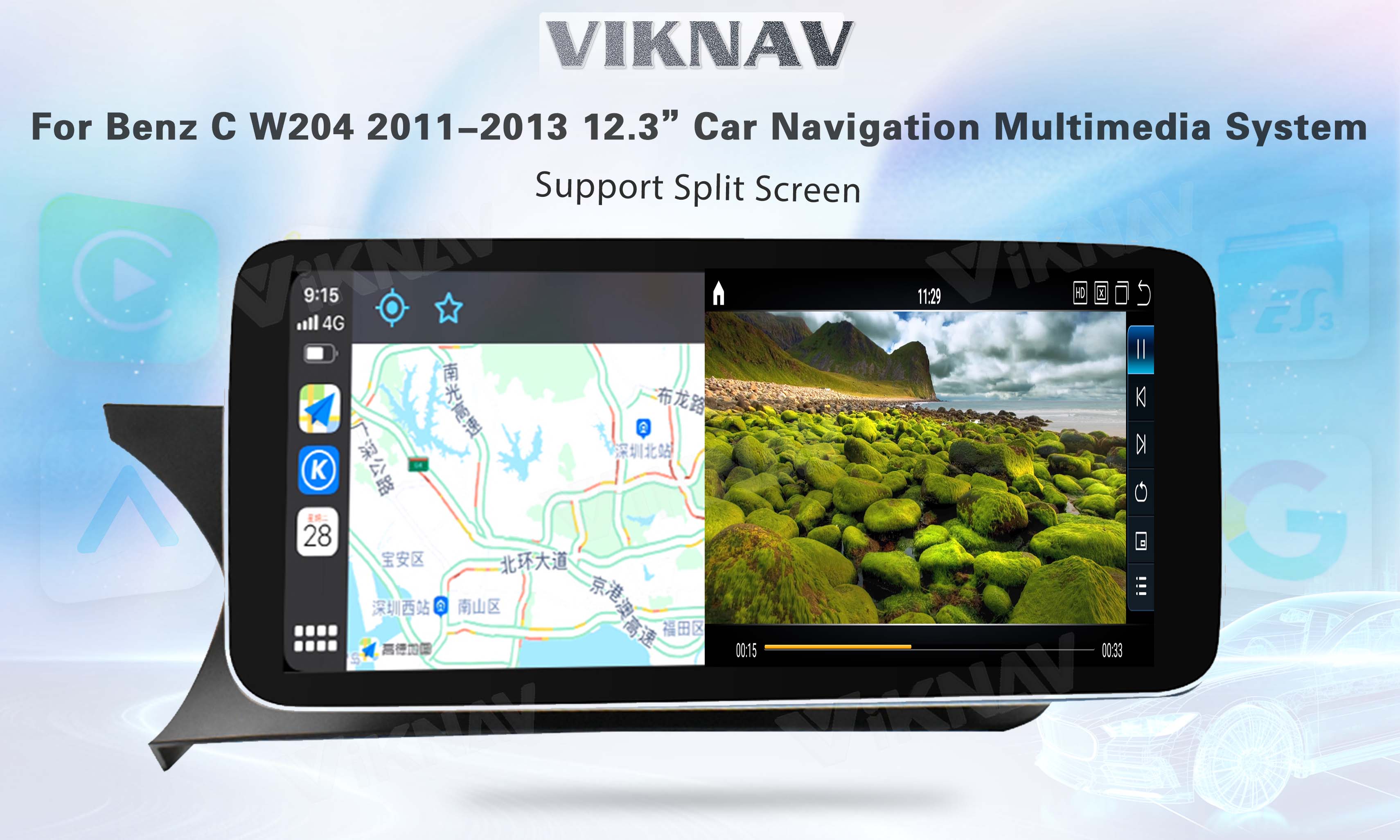 Viknav Android Car Radio For Mercedes Benz C Class W204 2011-2013 LHD RHD Car 12.3 Inch Player GPS Navigation Car NTG4.5